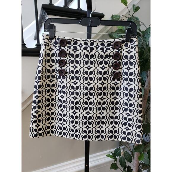 Milly Mini Skirts Womens Size 2 Cream Black Printed Lined Button Front Classic - Picture 1 of 10
